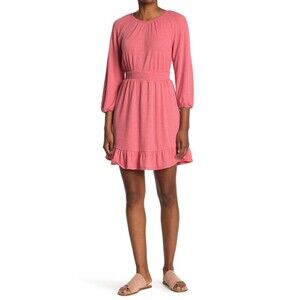 COLLECTIVE CONCEPTS Woman's Smocked Waist Ruffle Day Dress In Coral Size S $55